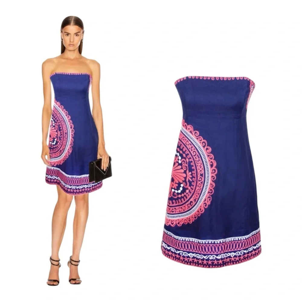 Lilly Pulitzer Bowen Dress Navy Strapless Embroidered Mandala Size 6 - Picture 10 of 10